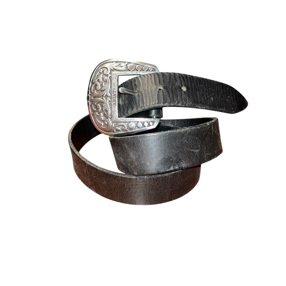 Ariat Black Leather Belt Size 38 Dated 2007 Silver Buckle Western Design